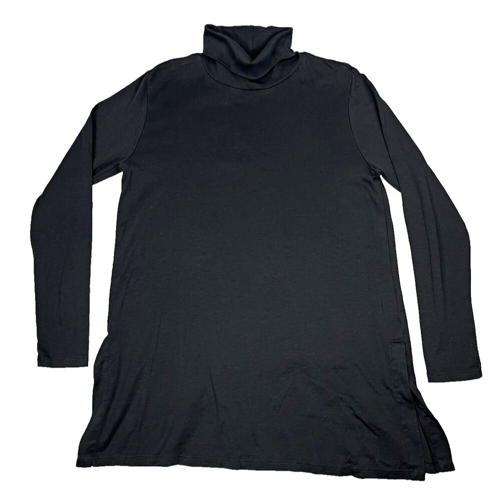 J. Jill Perfect Pima Cotton Black Turtleneck Tunic Top Long Sleeve Slit Women M